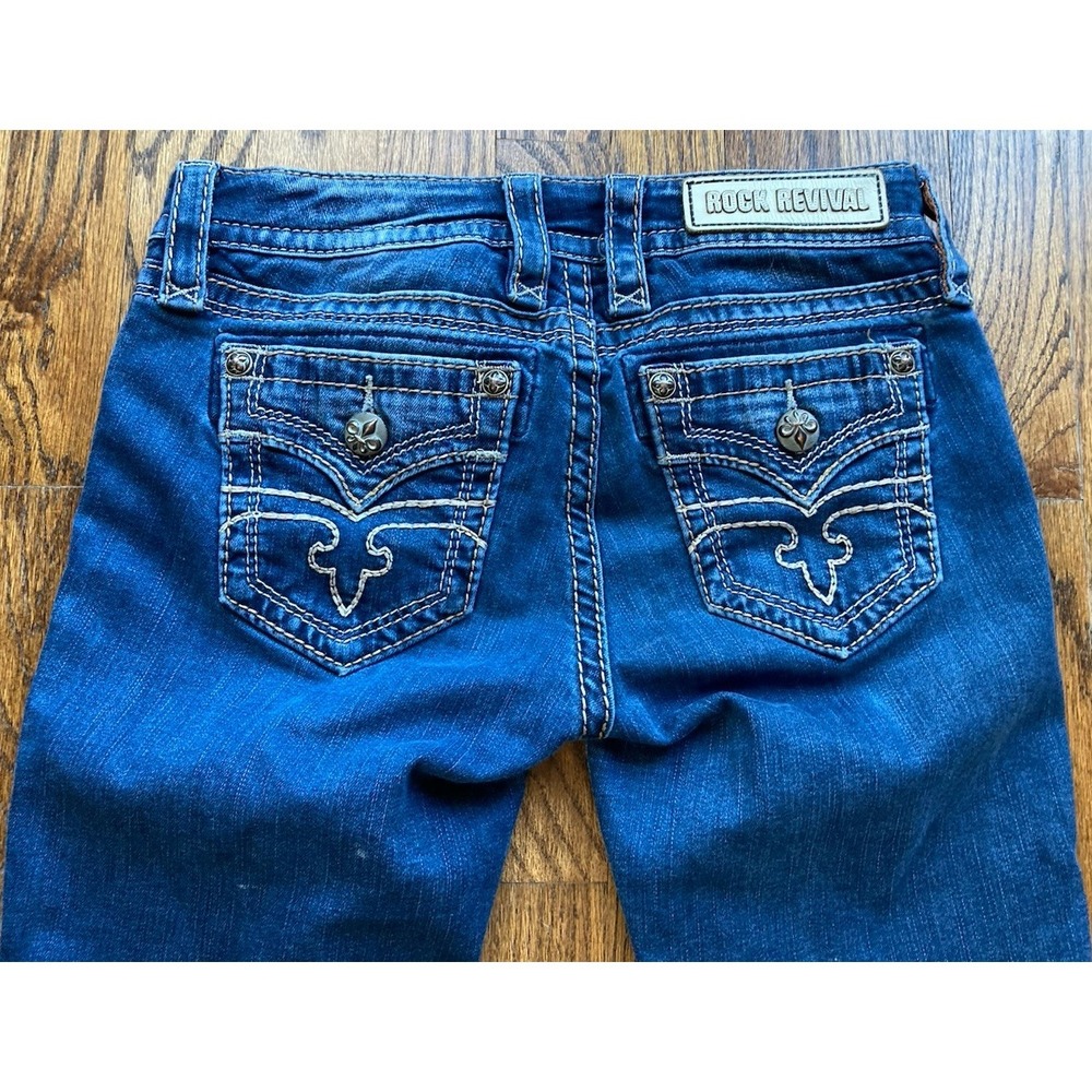 Rock Revival Jeans Women's 25 Skinny Allyia Stretch Flap Pocket Embroidered Blue